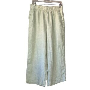 Tahari‎ linen light green cropped pant with side pockets & elastic waist. Size M